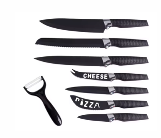 JUEGO DE CUCHILLOS ACERO NEGRO 8PZS